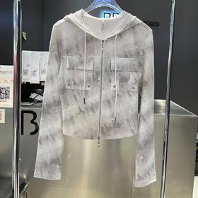 NC连帽拉链扎染针织开衫60120（白）春季162020350321