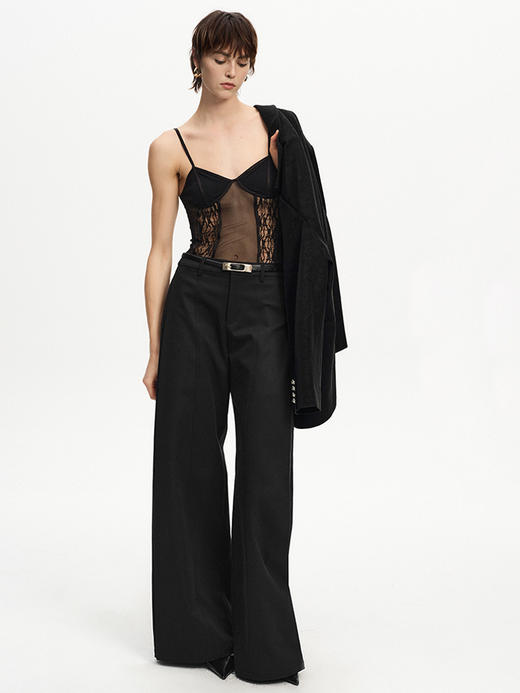 TR她热 纵情都市 黑色网纱蕾丝拼接镂空分割性感辣妹显瘦吊带背心 商品图2