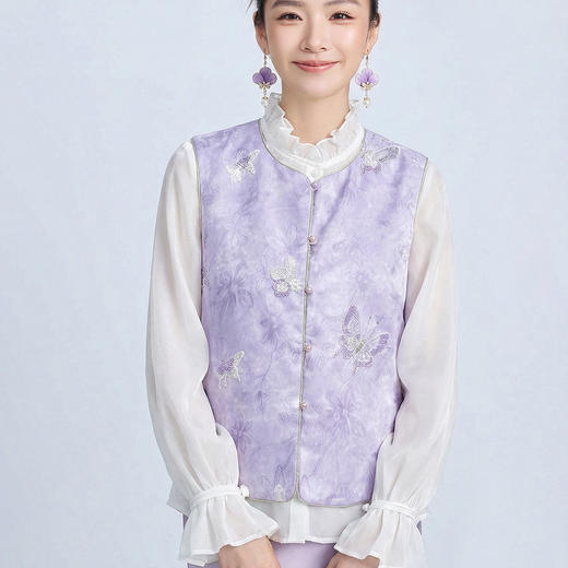 「自」全新升级【铂金会员220/天猫289/差价69】(14314)洛诗琳新中式国风薄纱马甲女2026年轻款重工刺绣无袖上衣 商品图1