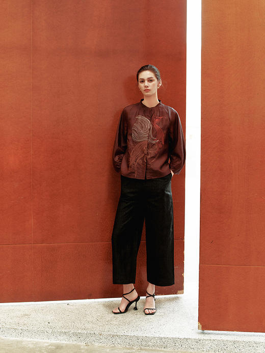 【复古桑蚕丝提花衬衫】26年春夏新品100%桑蚕丝上衣凤凰图案上衣 商品图2