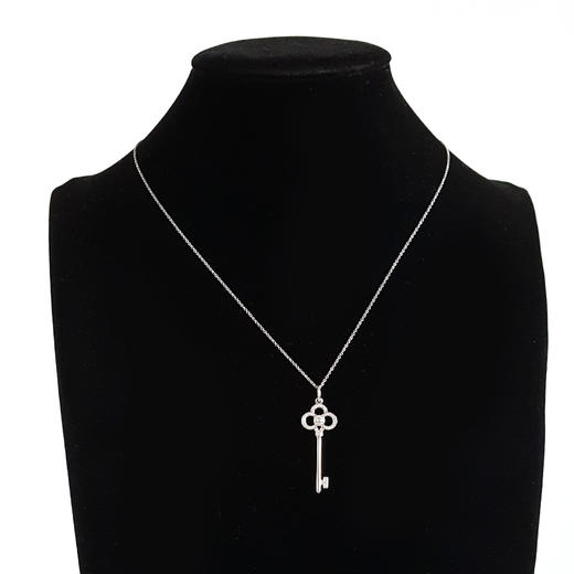 【95新】Tiffany & Co.蒂芙尼Keys系列18K白金镶钻皇冠钥匙项链 链长约46cm女士130326NJS08 商品图5