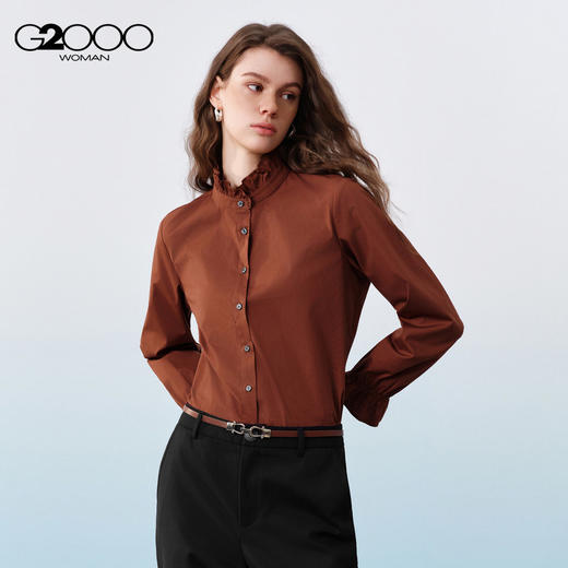 G2000女装SS26商场新款【荷叶立领/棉质弹性】甜美休闲长袖衬衫61243111 商品图0