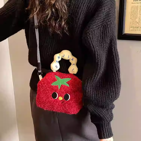 可爱卡通毛绒手提包女2026春季新款潮ins风手机包小巧收纳斜挎包
