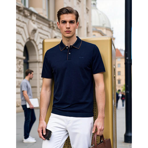 肌理感老钱风polo衫男士潮流简约通勤夏季百搭短袖上衣   XLM-CAC8687210 商品图3