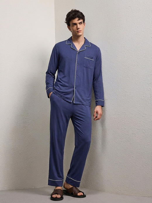 爱家同款尊享老钱风K边男士长袖家居服 休闲睡衣套装 柔软舒适 垂坠抗皱 商品图1