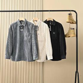 F031842春秋新款男士灯芯绒复古纯色宽松条纹衬衫上衣