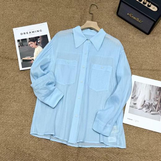 F031884春夏新款苎麻棉宽松排扣轻薄通透苎麻薄荷Baby蓝衬衫 商品图3
