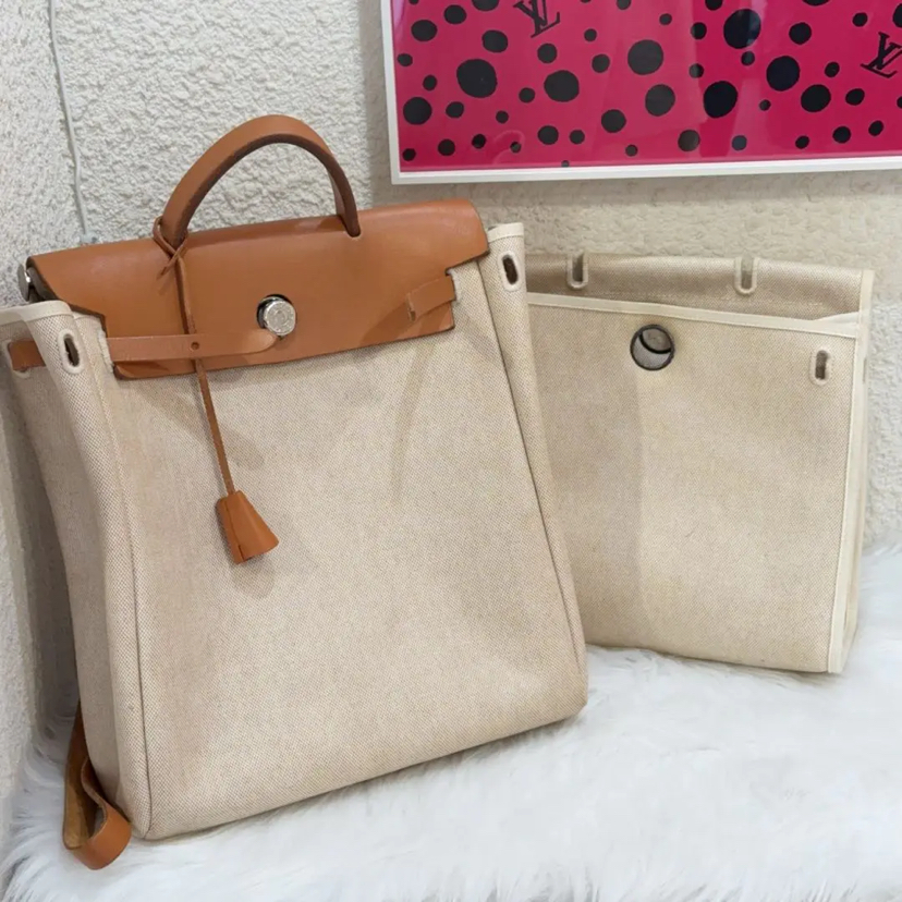 爱马仕 中古 herbag31 米色 帆布拼皮 双肩包