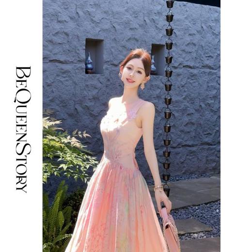 【孤品样衣，不退不换】【诺曼花园】轻盈透气天丝亚麻混纺圆领背心粉色花朵连衣裙 商品图2