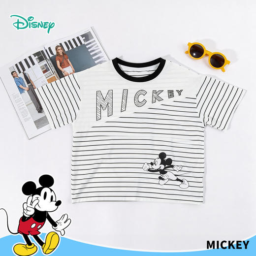 迪士尼条纹男童夏日黑白米奇短袖T恤XD2ES089 商品图3