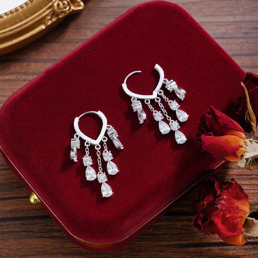 子佩集【晚妆微露】S925银耳环【YEH-2967】扣环圆球水滴流苏锆石2509 商品图5