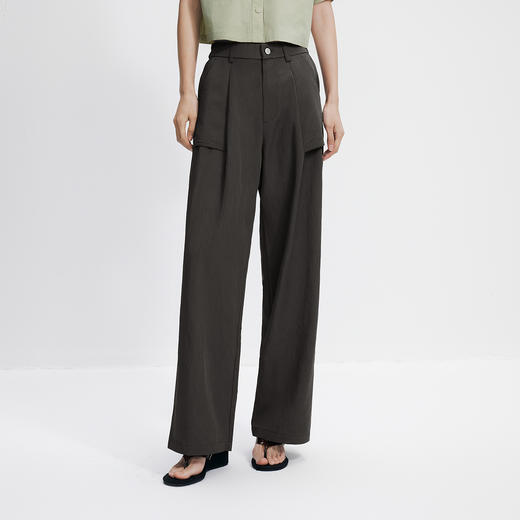 森马休闲裤女夏季肌理宽松打褶拖地裤半松紧腰松弛感工装风阔腿裤 商品图2