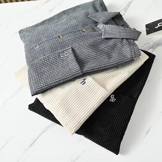 F031842春秋新款男士灯芯绒复古纯色宽松条纹衬衫上衣 商品图3