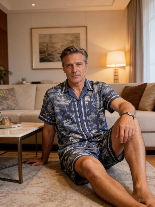 【极繁真丝套装】SCHIESSER铂雅极繁系列｜铂雅男士真丝家居经典开衫短袖短裤套装～99/19905H 商品图3