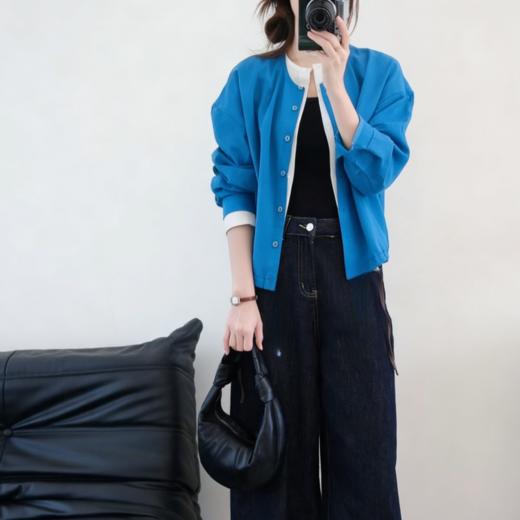 下单3-7天发货！LONGNVFAIR 克莱因蓝纯棉假两件拼接衬衫 慵懒随性 营造纸片人效果 拼色设计增加层次感 商品图6