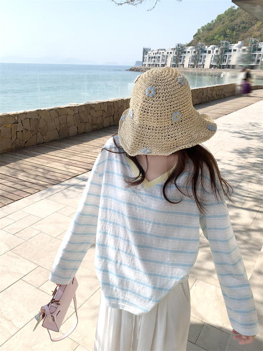 <曾小咸推荐>宽松防晒长袖t恤条纹上衣【预售3-15天发货】 商品图7