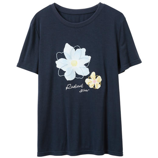 【莱赛尔】三彩2026夏季新款休闲花朵印花T恤圆领短袖套头衫上衣M 商品图4