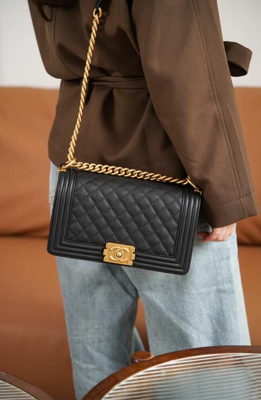 香奈儿 Leboy小球纹 单肩斜挎包 黑金小/中号 商品图12