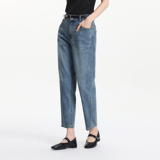 森柔|森马牛仔裤女夏季半松紧腰做旧长裤女生基础舒适时尚锥形裤 商品图2