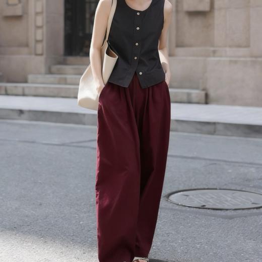 下单3-7天发货！ LONGNVFAIR 牛仔天丝棉安可拉红阔腿裤 高腰阔腿版型 显瘦显高 材质软fufu 藏肉显腿长 商品图10