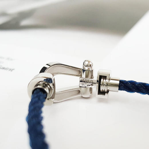 【98新】FRED斐登Force 10系列0B0077中号18K白金满钻Force 10蓝色链绳马蹄扣手链中性款120326TJ01 商品图4