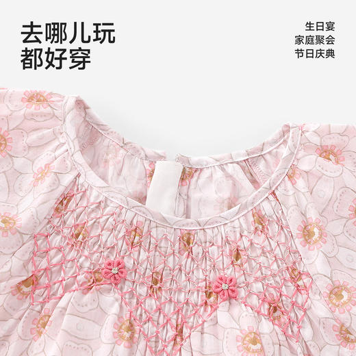 【商场同款】英氏女童连衣裙夏季新款短袖淡雅粉裙子纯棉公主裙 商品图3
