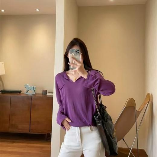 佐姿莎 亚麻针织高级感V领慵懒上衣 V领设计修饰脖颈线条 宽松廓形 遮肉显瘦不挑人 异色纱结纹理 细腻层次感 商品图2