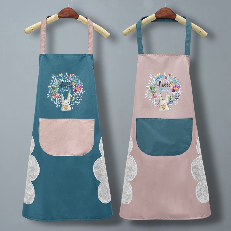 【pvc防水面料❗牢固耐穿】花环兔防水围裙防油污厨房家用擦手高颜值女围裙。xa