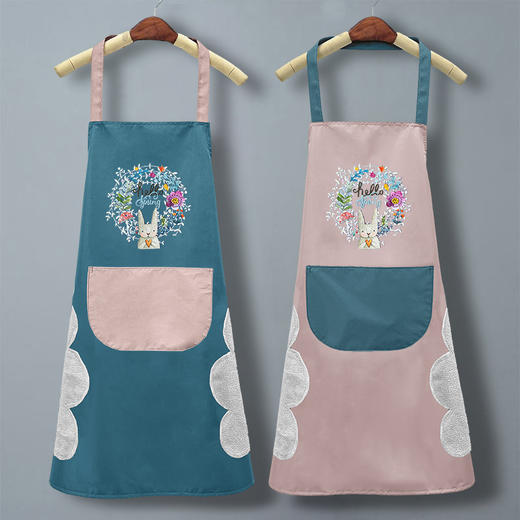 【pvc防水面料❗牢固耐穿】花环兔防水围裙防油污厨房家用擦手高颜值女围裙。xa 商品图0