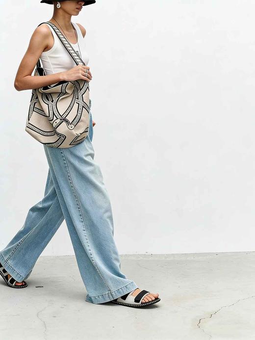 UNI*同款原创小马图腾_编织设计原麻亚麻印花帆布包 商品图2