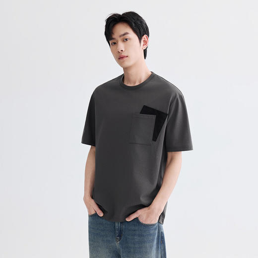 GXG男装26夏季时尚创意拼接口袋潮流百搭宽松休闲男式圆领短袖T恤K&C 商品图3