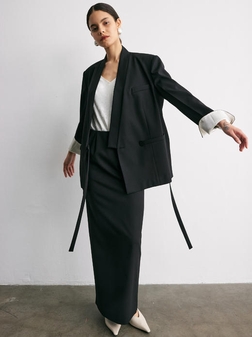 YANYI CHANG｜91800210 中式交叠领系带廓形西装 [ 黛墨黑 ] 商品图9