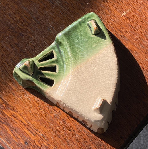 日本中古绿织布烧扇形三足盘 T02029 商品图5