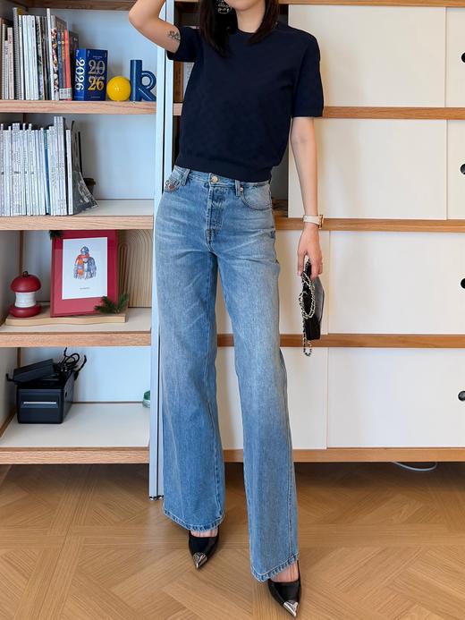 古驰 26春夏重磅上线🆕 藏蓝色字母提花针织短袖 商品图0