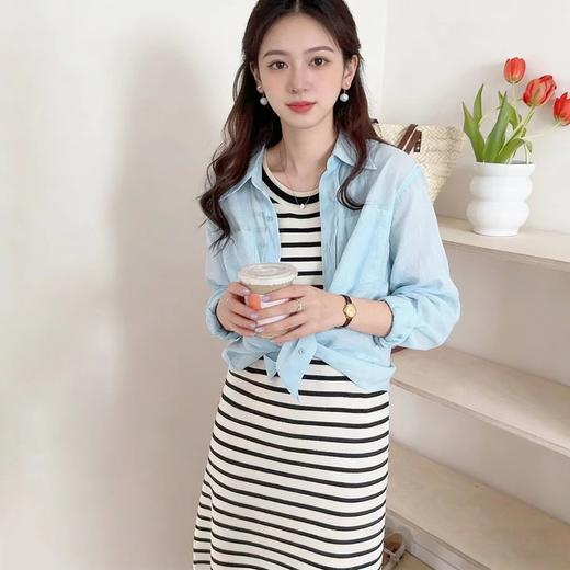 F031884春夏新款苎麻棉宽松排扣轻薄通透苎麻薄荷Baby蓝衬衫 商品图14