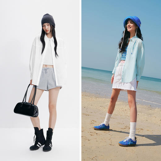 森马长袖衬衫女夏季中长款oversize防晒衣肌理纯色落肩松弛感衬衣 商品图4