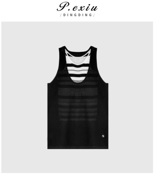 03-4潘依绣丁丁宠粉夏季新款两件套薄款条纹撞色无袖背心W9114 商品图0