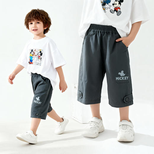 迪士尼男童夏日碳灰七分裤短裤梭织七分裤XD2EK001 商品图3