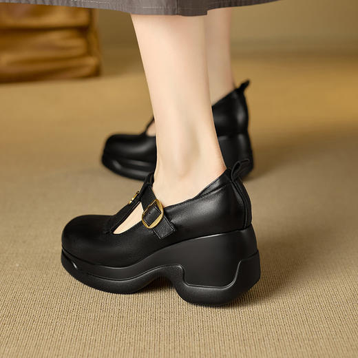 【预售5天】厚底真皮复古防水台山茶花圆头增高舒适学院风松糕鞋YJY&K20-6 商品图4