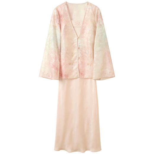 三彩【游园惊梦】2026夏季新款宽松V领开衫吊带连衣裙两件套长裙C 商品图4