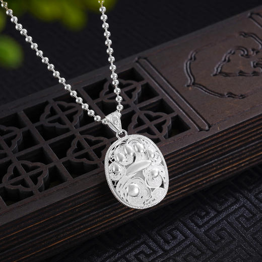 子佩集S990银【青松怡悦】情侣套链项链【DSDZ006】原创作品花丝珐琅彩双面设计2509 商品图3