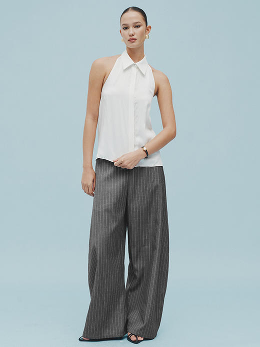 TR她热 白领佳人 白色衬衫式翻领露背通勤休闲显瘦挂脖背心上衣 商品图4