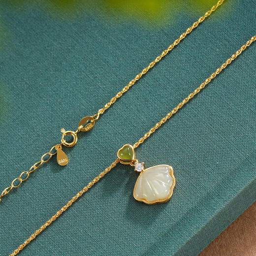 子佩集S925银【秋风杏语】套链【DZ05083】纯银古法银项链贝壳和田玉爱心青玉镀金2509 商品图4