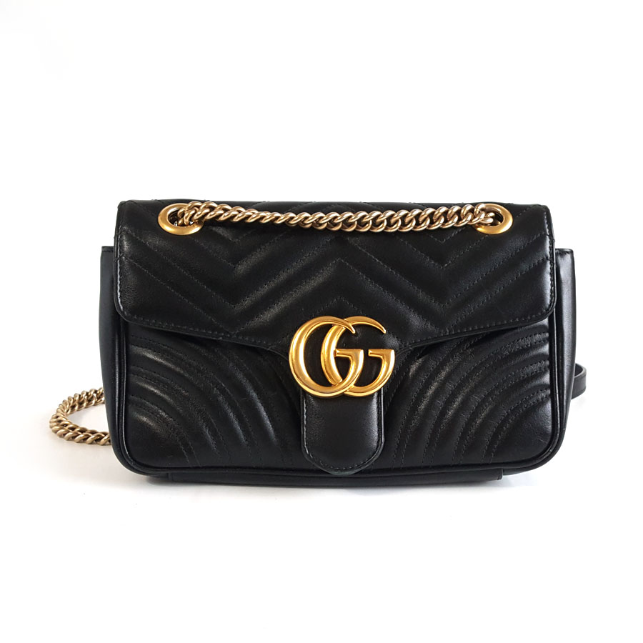 【95新】Gucci古驰Marmont系列443497黑金马蒙26链条包单肩斜挎包女士160326AK21