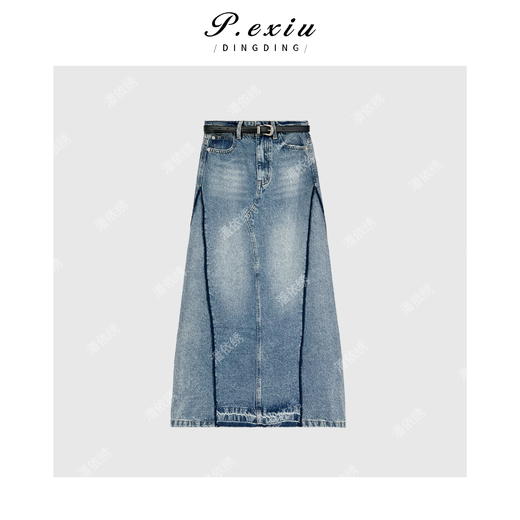 03-3潘依绣丁丁宠粉立体剪裁设计感简约时尚牛仔半身裙 Q51290 商品图0