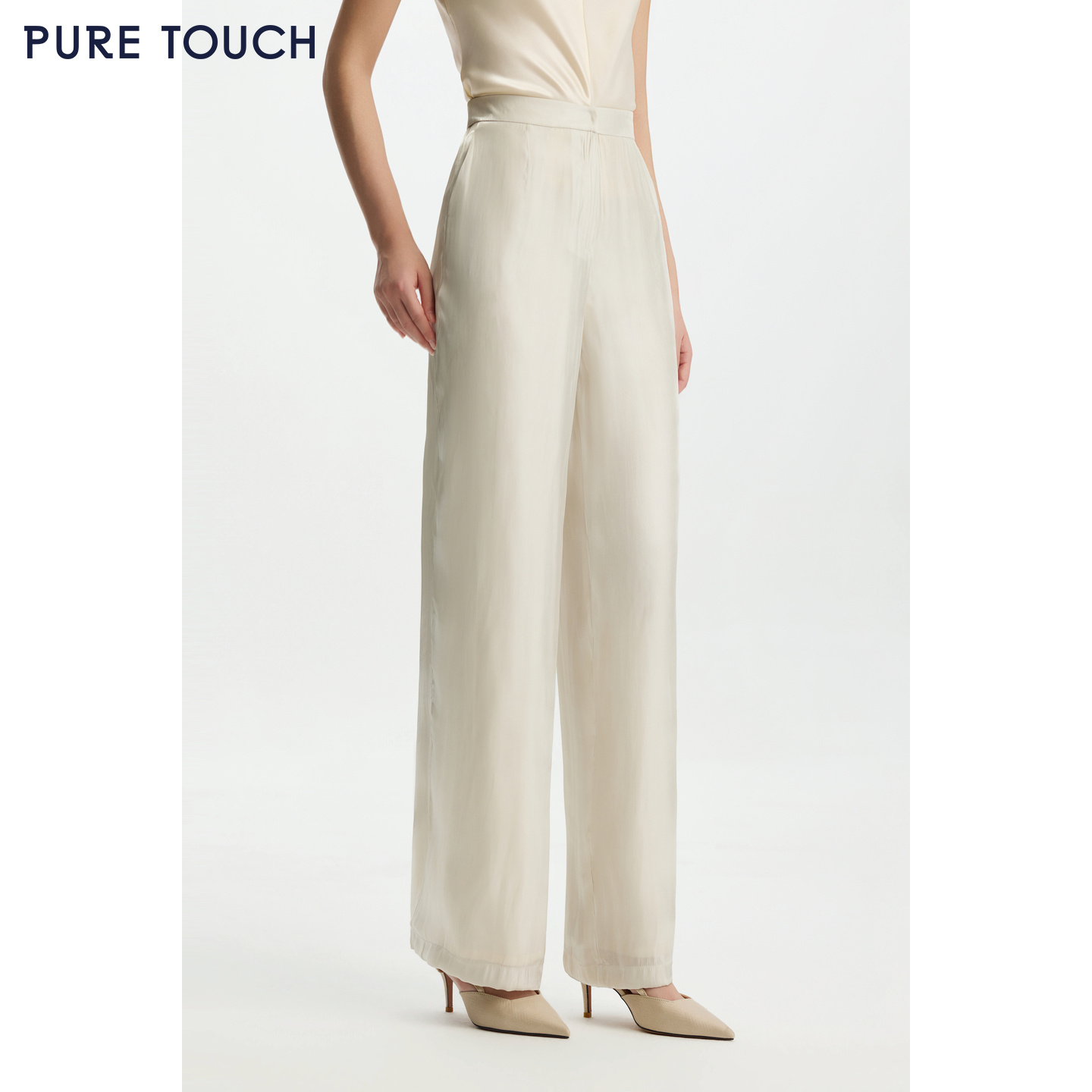 PURE TOUCH女装26春夏新款水银纱休闲阔腿裤珠光垂坠精致直筒长裤
