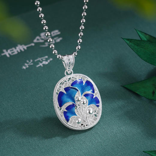 子佩集S990银【银杏寄情】情侣套链项链【DSDZ005】原创作品花丝珐琅彩双面吊坠2509 商品图3