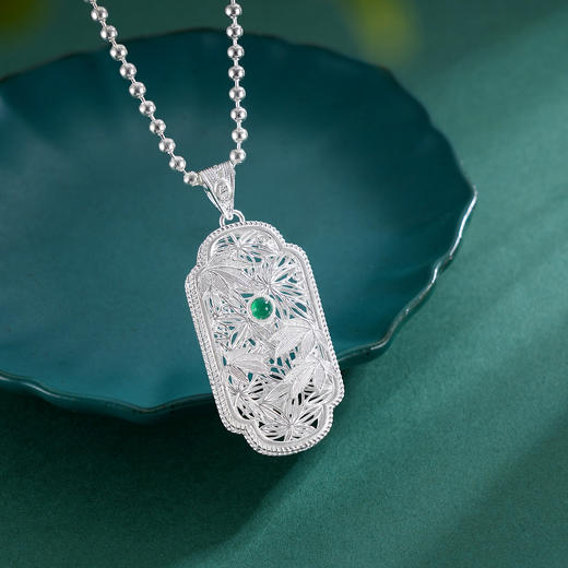 子佩集S990银【枫生水起】大号套链项链【DSDZ010】纯银花丝绿玉髓大师工坊原创作品枫叶2509 商品图0