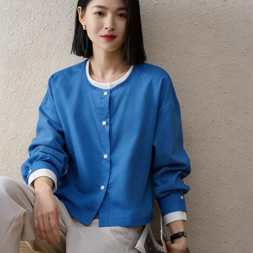 LONGNVFAIR克莱因蓝纯棉假两件衬衫  | 把天空穿在身上，显白高级【3-7天发货，周末顺延】 商品图3