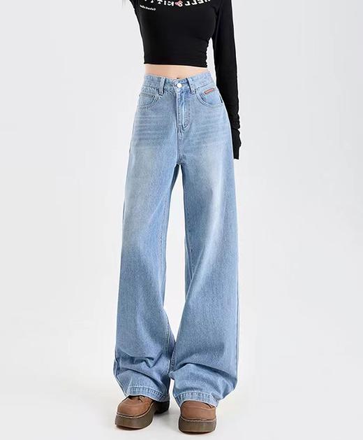 F031887窄版复古阔腿高腰宽松垂感直筒拖地裤修饰腿型显腿长牛仔裤 商品图11